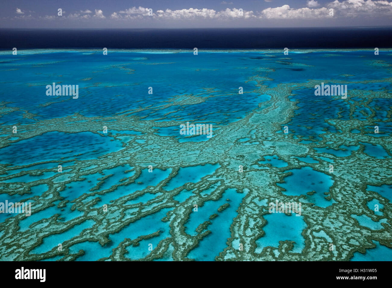 QZ1865-D. Aerial view of coral reefs. Australia, Great Barrier Reef, Pacific Ocean. Photo Copyright © Brandon Cole. All rights r Stock Photo