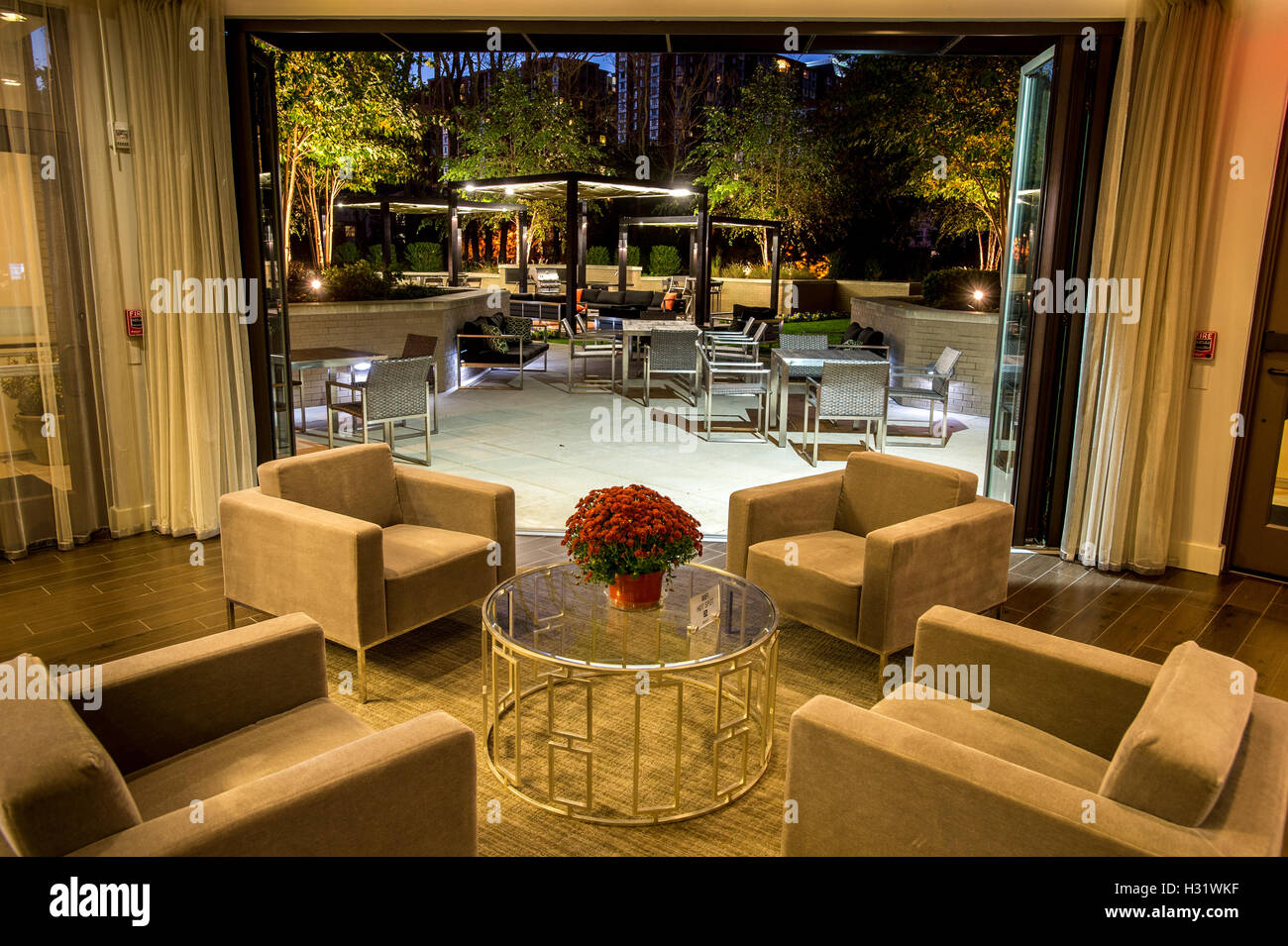 Seating area inside an apartment complex in Arlington, Virginia. Stock Photo