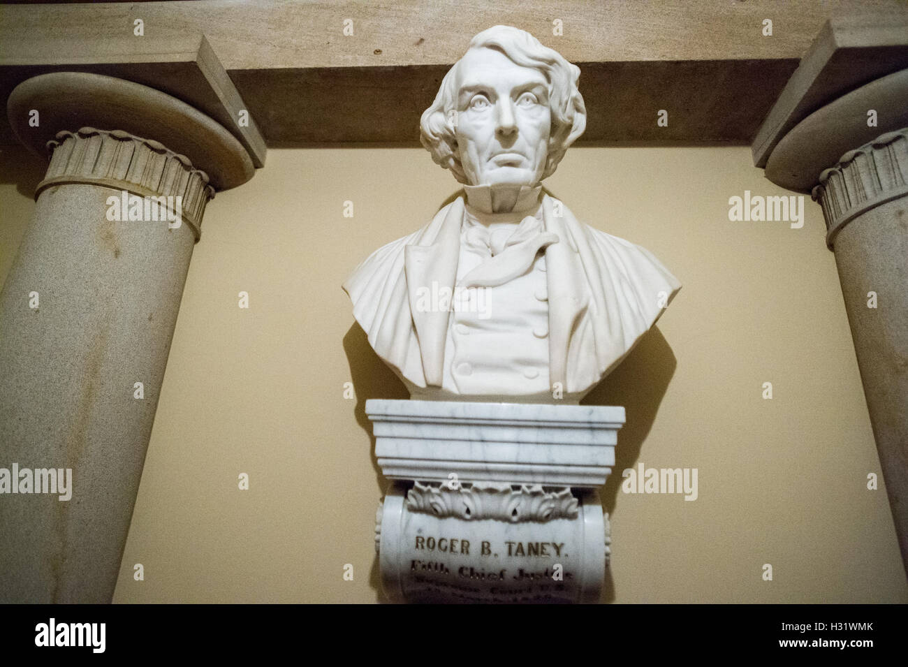 Sculpture of Roger B. Taney inside the U.S. Capitol in Washington DC. Stock Photo