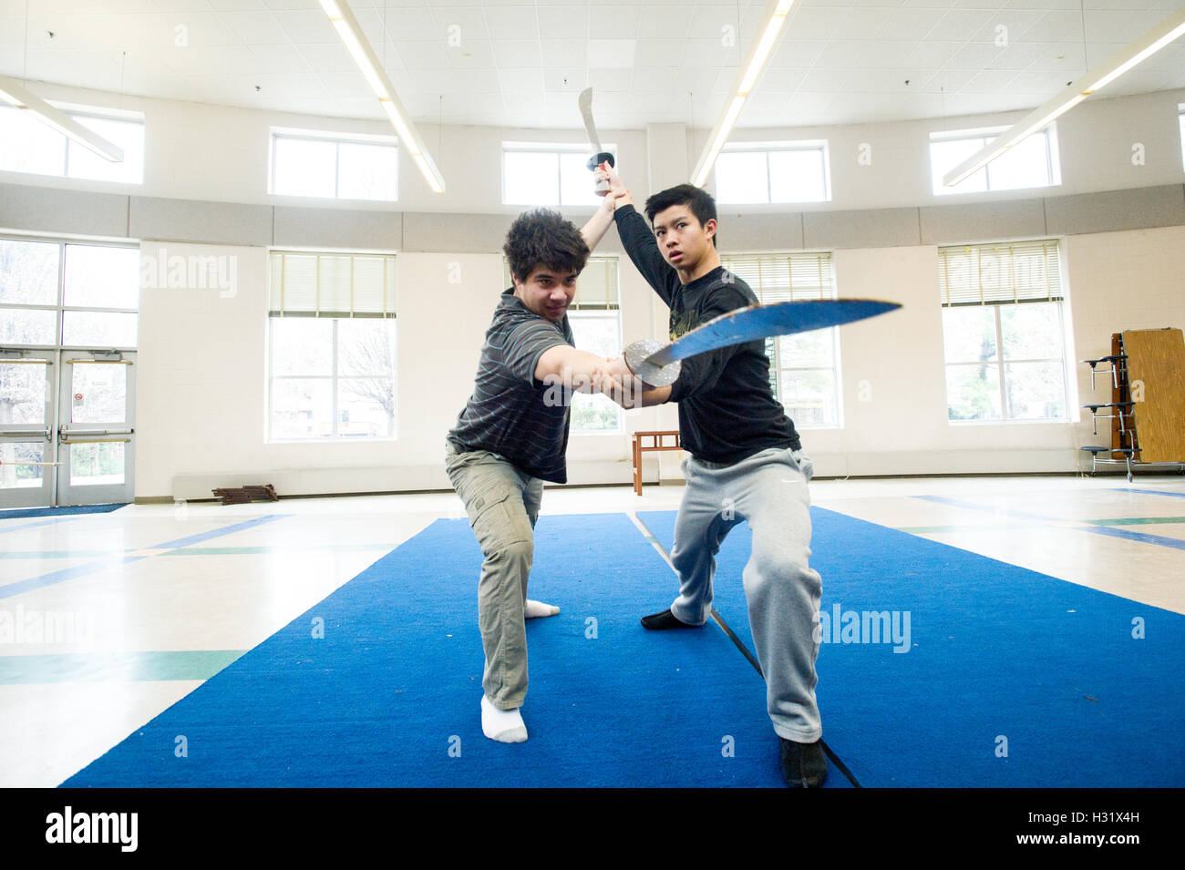 Young boys rehearsing martial arts for Peking Opera Production Stock Photo