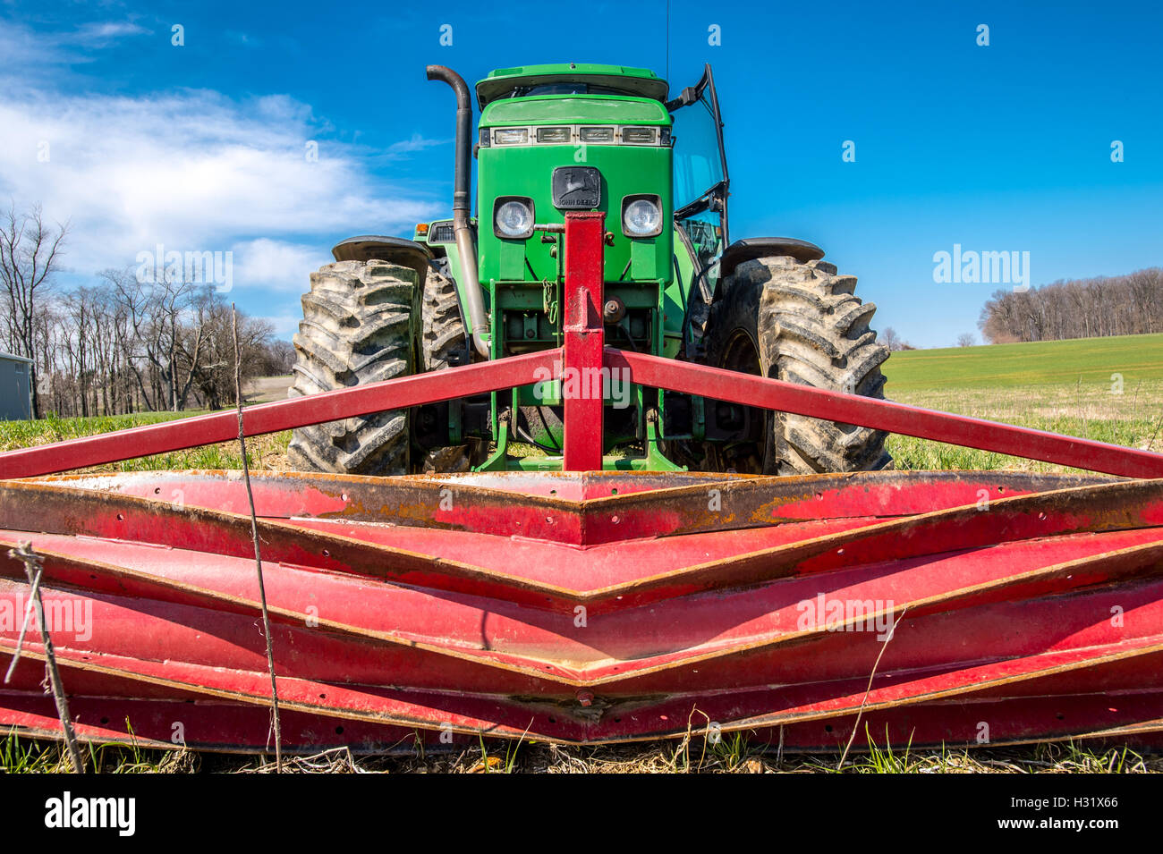 Roller Crimper on a John Deere Tractor Stock Photo Alamy