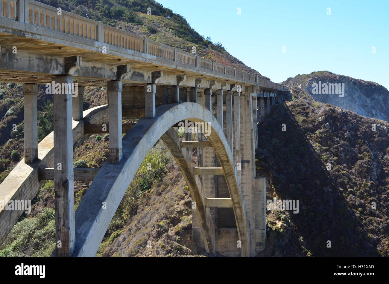 Bridge along the Pacific Coast Highway viewed from below Stock Photo