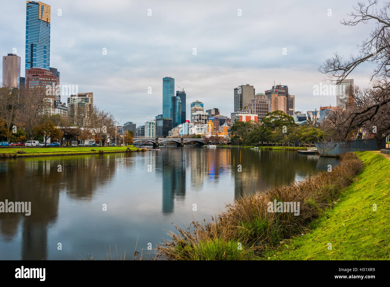 Yarra River with cityscape in the background, Central Business District, Melbourne City Centre, Melbourne, Victoria, Australia Stock Photo