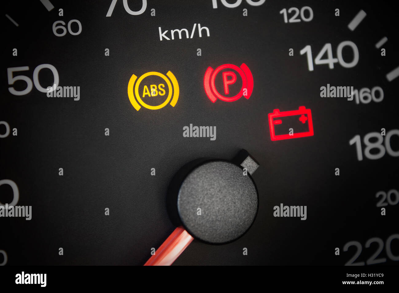 ABS light. Car dashboard in closeup Stock Photo