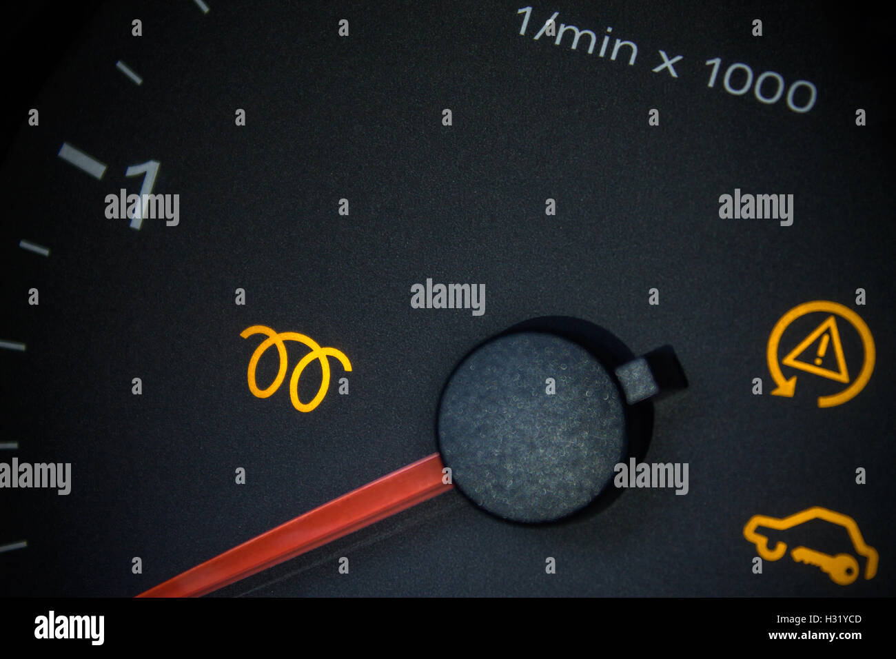 Glow plugs light. Car dashboard in closeup Stock Photo Alamy