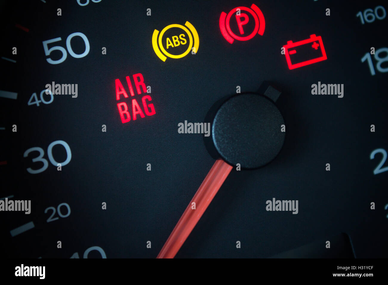 Airbag warning light. Car dashboard in closeup Stock Photo