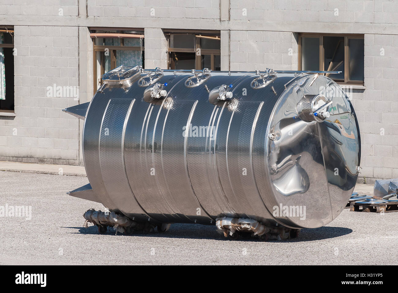 Stainless steel tanks. For use in foodstuffs Stock Photo