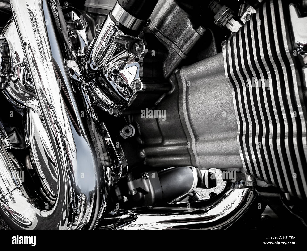Motorcycle engine closeup as background, horizontal Stock Photo