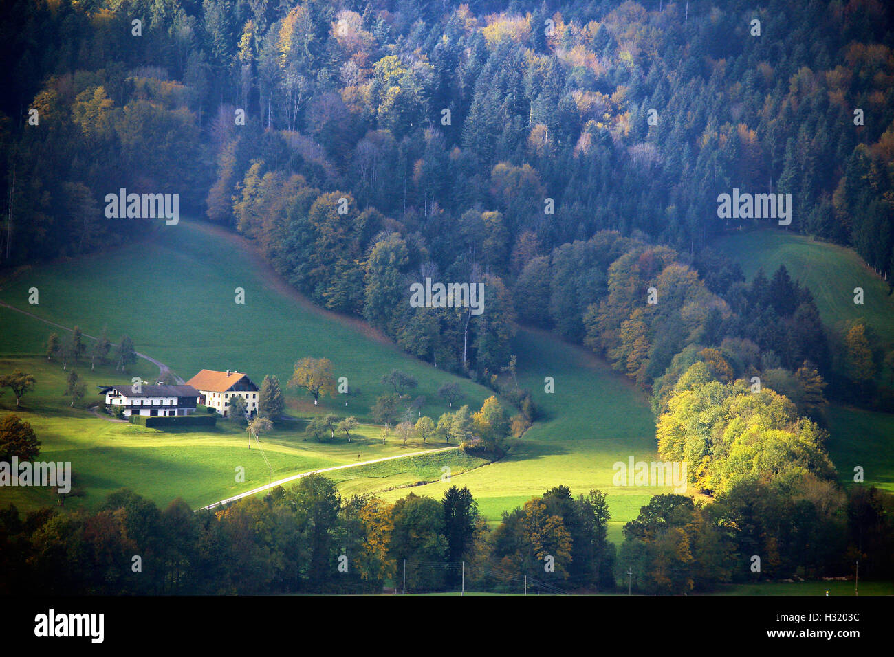 Sunny October day in Austria. Autumn in Alpine mountains Stock Photo ...
