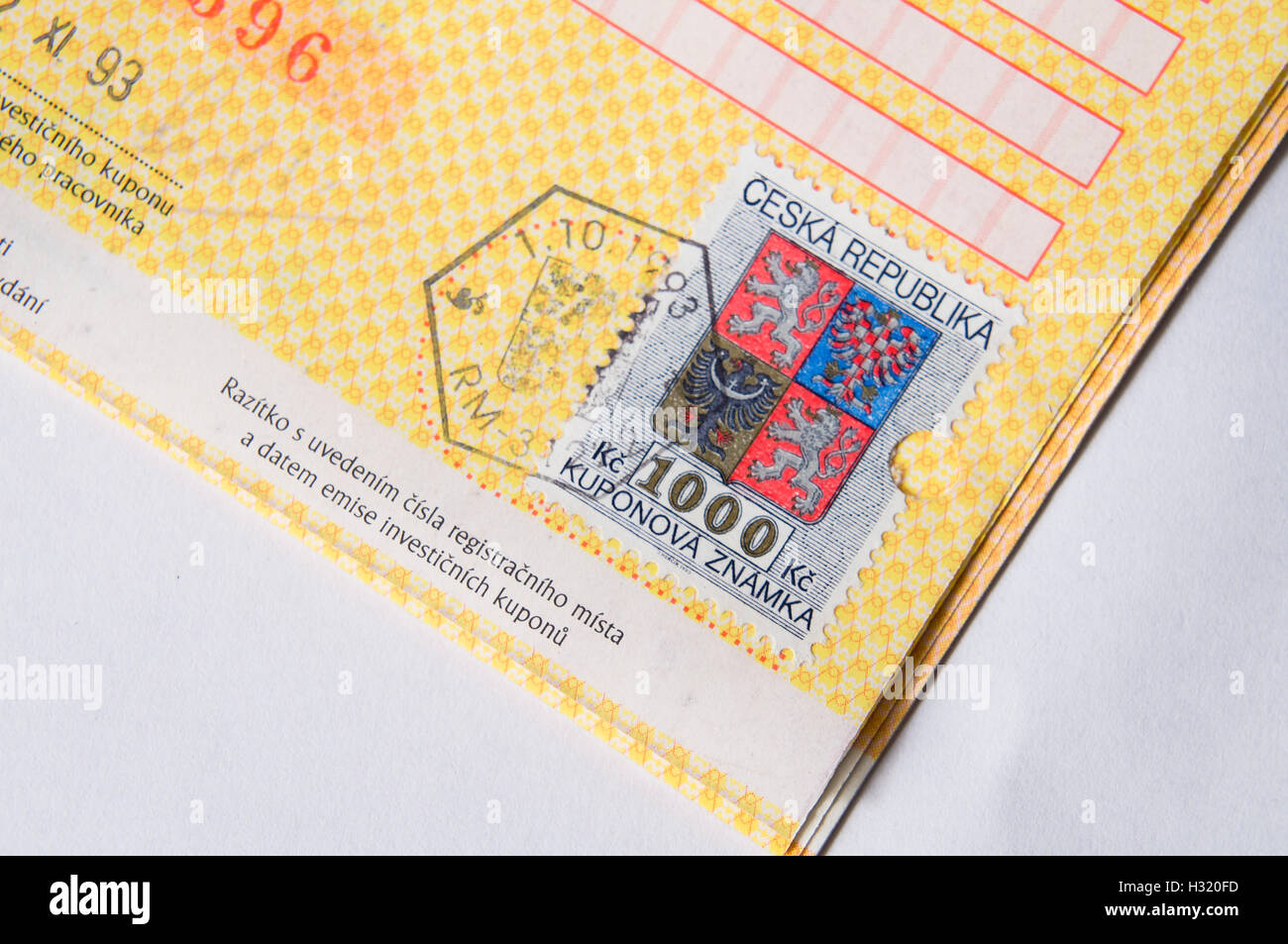 Privatization voucher, book, Czech Republic, 1000 CZK, revenue, tax