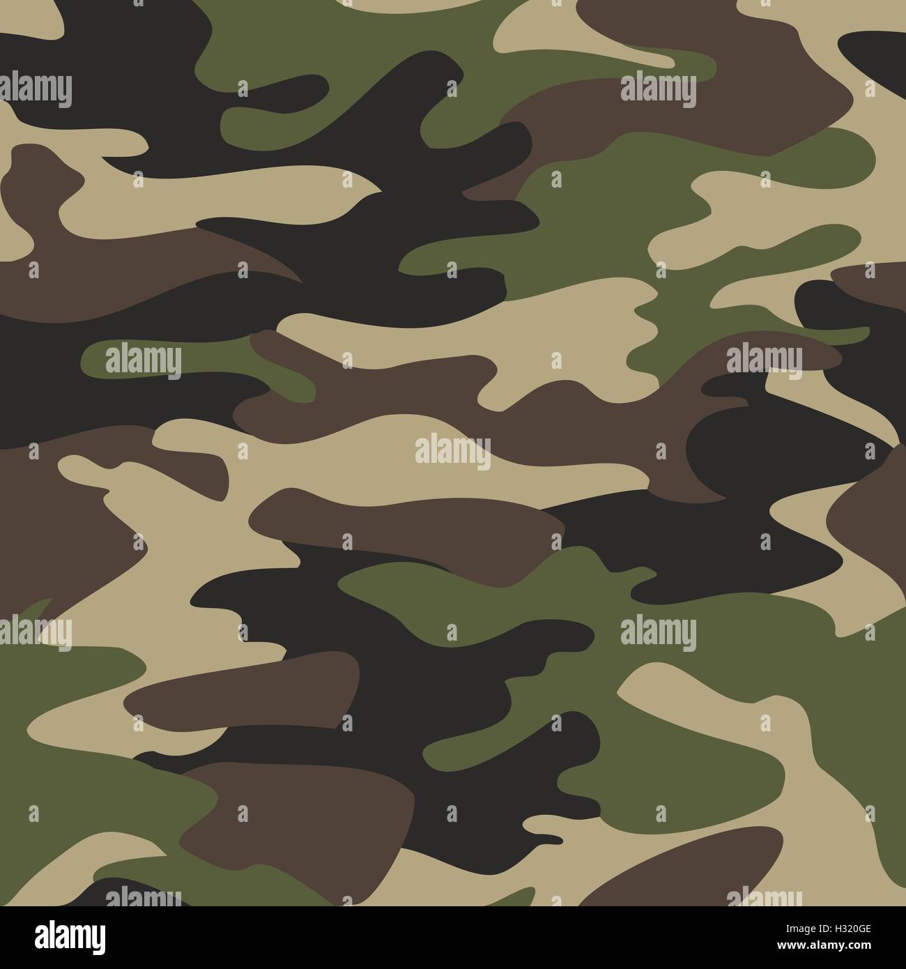 Camouflage pattern background seamless vector illustration. Classic clothing style masking camo repeat print. Green brown black  Stock Vector