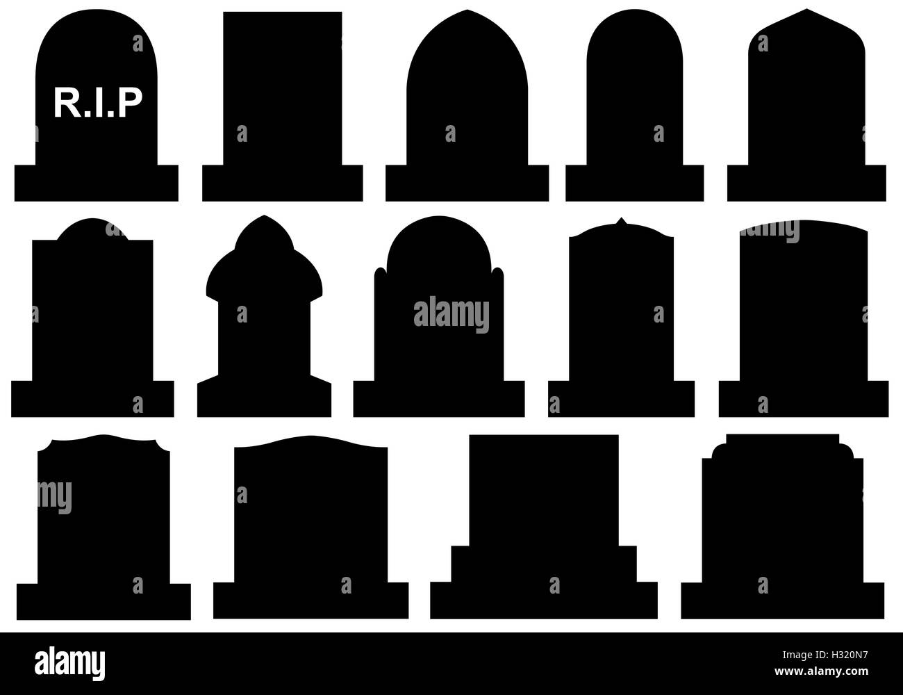 Illustration of different Halloween gravestones isolated on white Stock ...