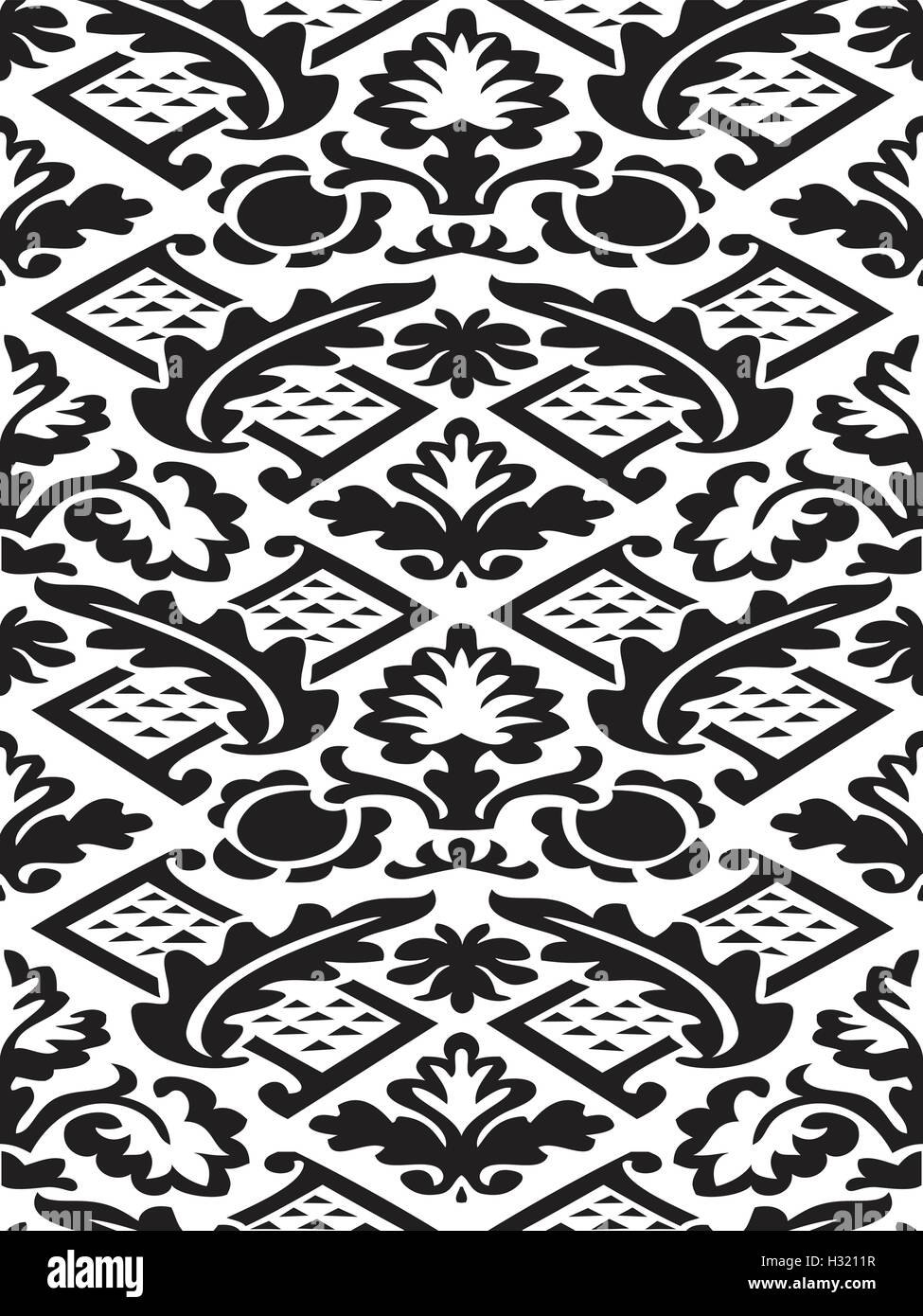 Vector damask seamless floral pattern black and white background ...