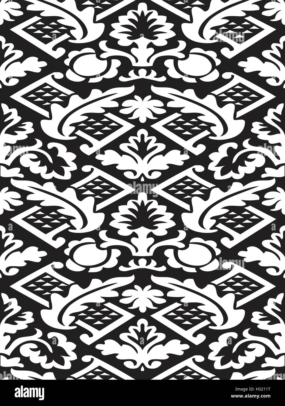 Vector damask seamless floral pattern black and white background ...