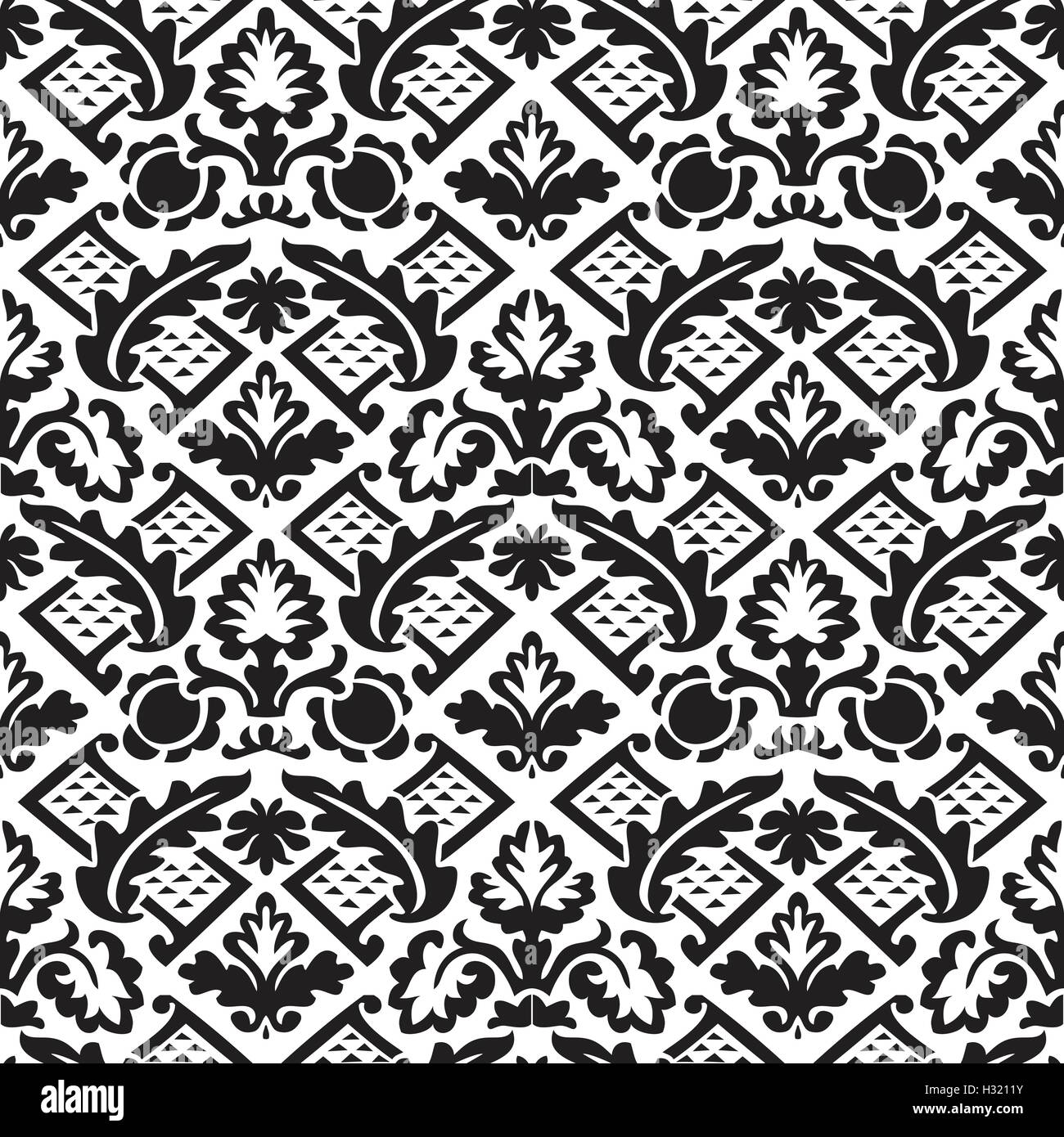 Vector damask seamless floral pattern black and white background ...