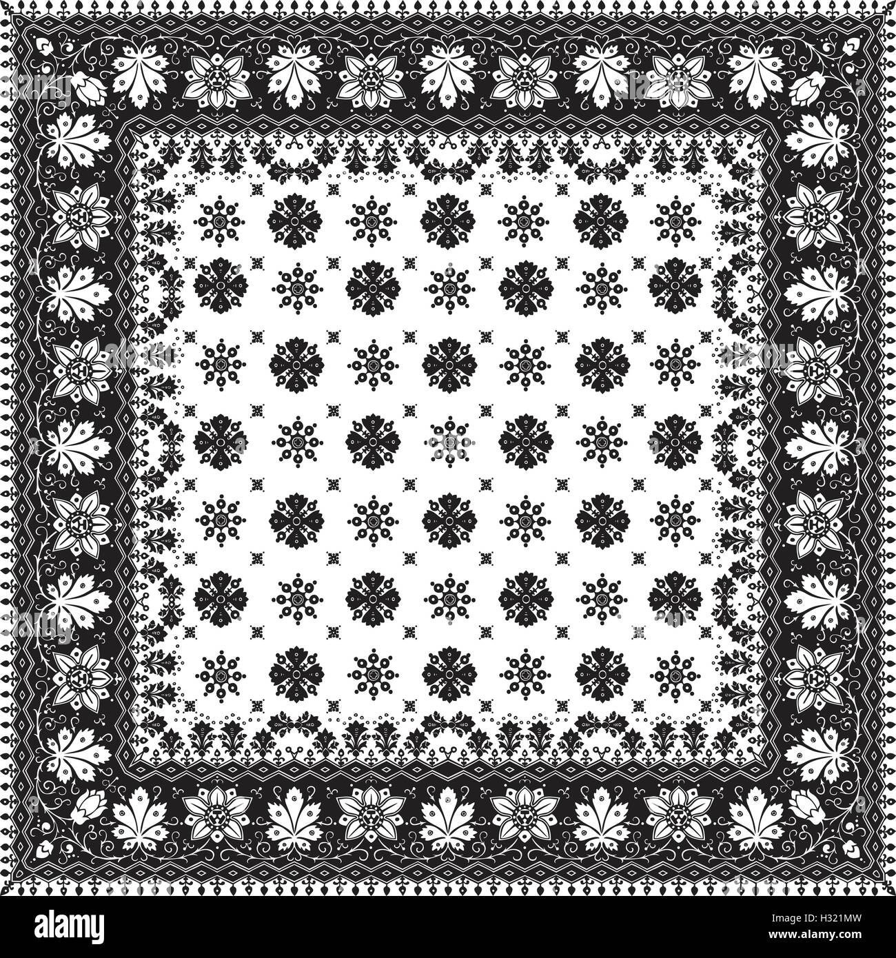 Vector abstract ethnic shawl floral pattern design for background or wallpaper. Black and white colors Stock Vector