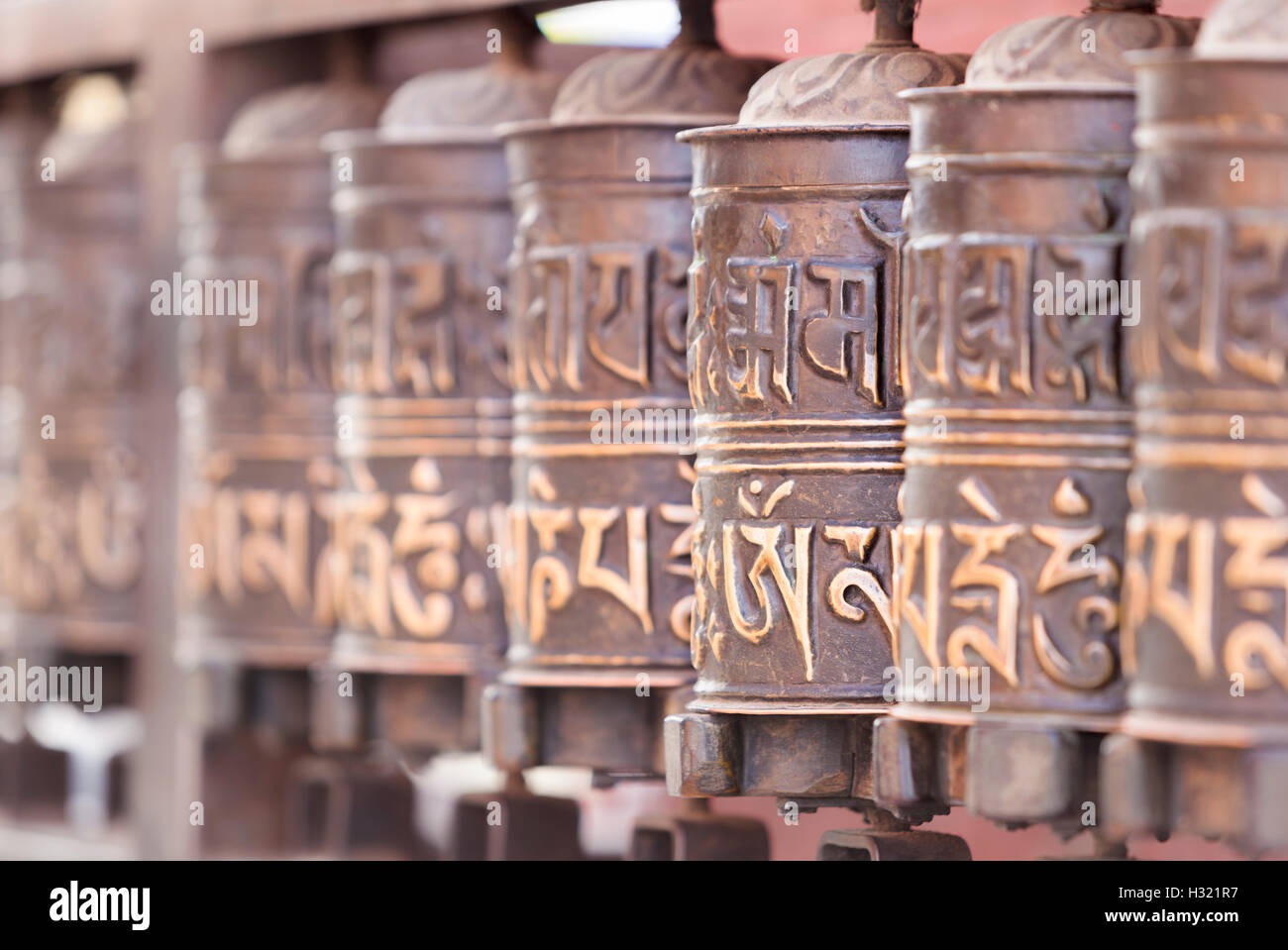 Prayer wheels at Swayambhunath temple, Kathmandu, Nepal Stock Photo - Alamy
