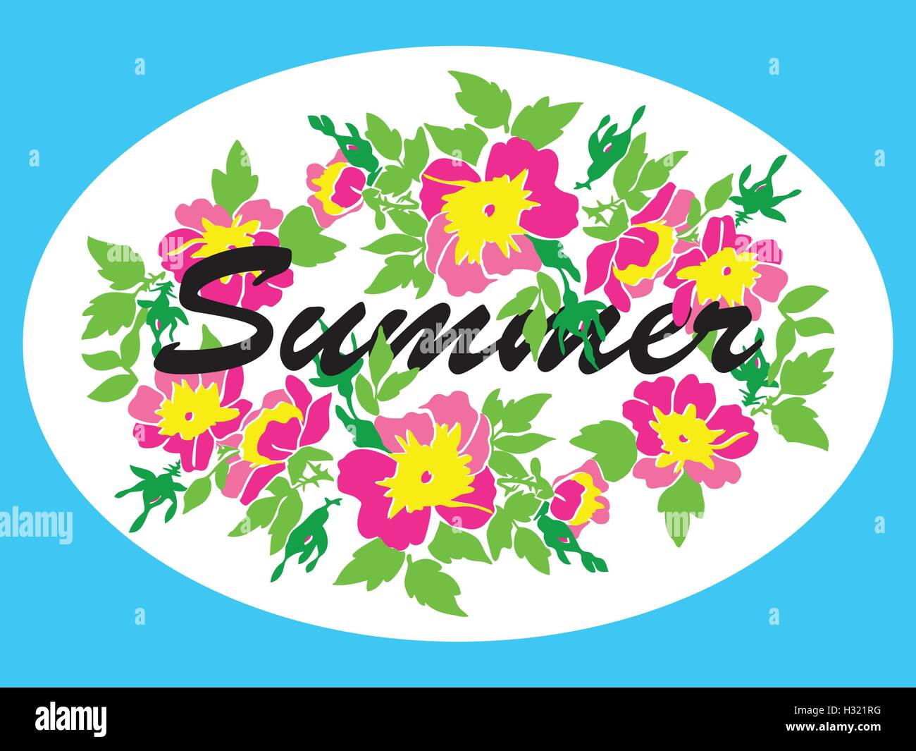 Vector round frame isolated with summer flowers in vintage style ...