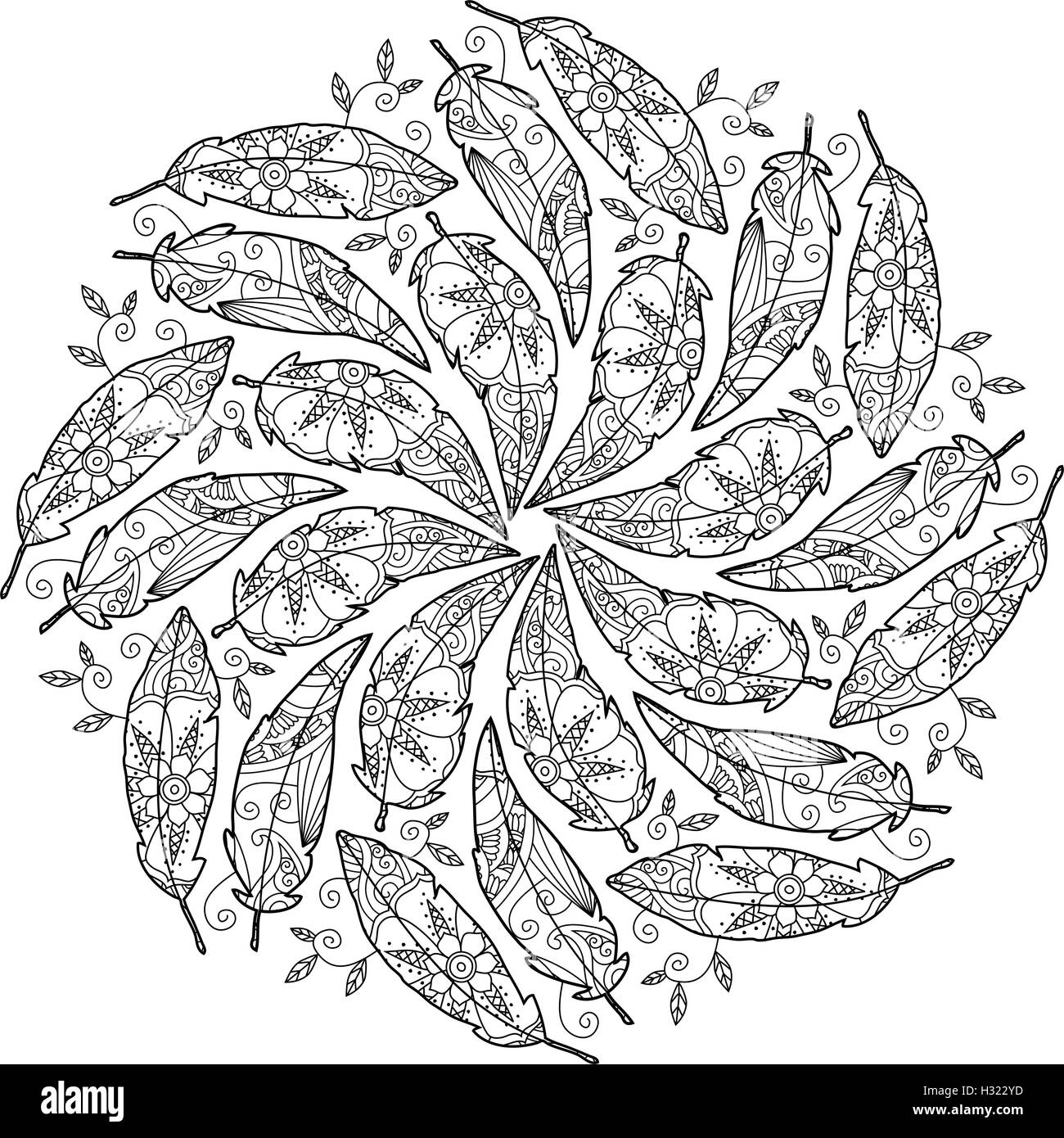 Hand drawn doodle zentangle feather Black and White Stock Photos ...