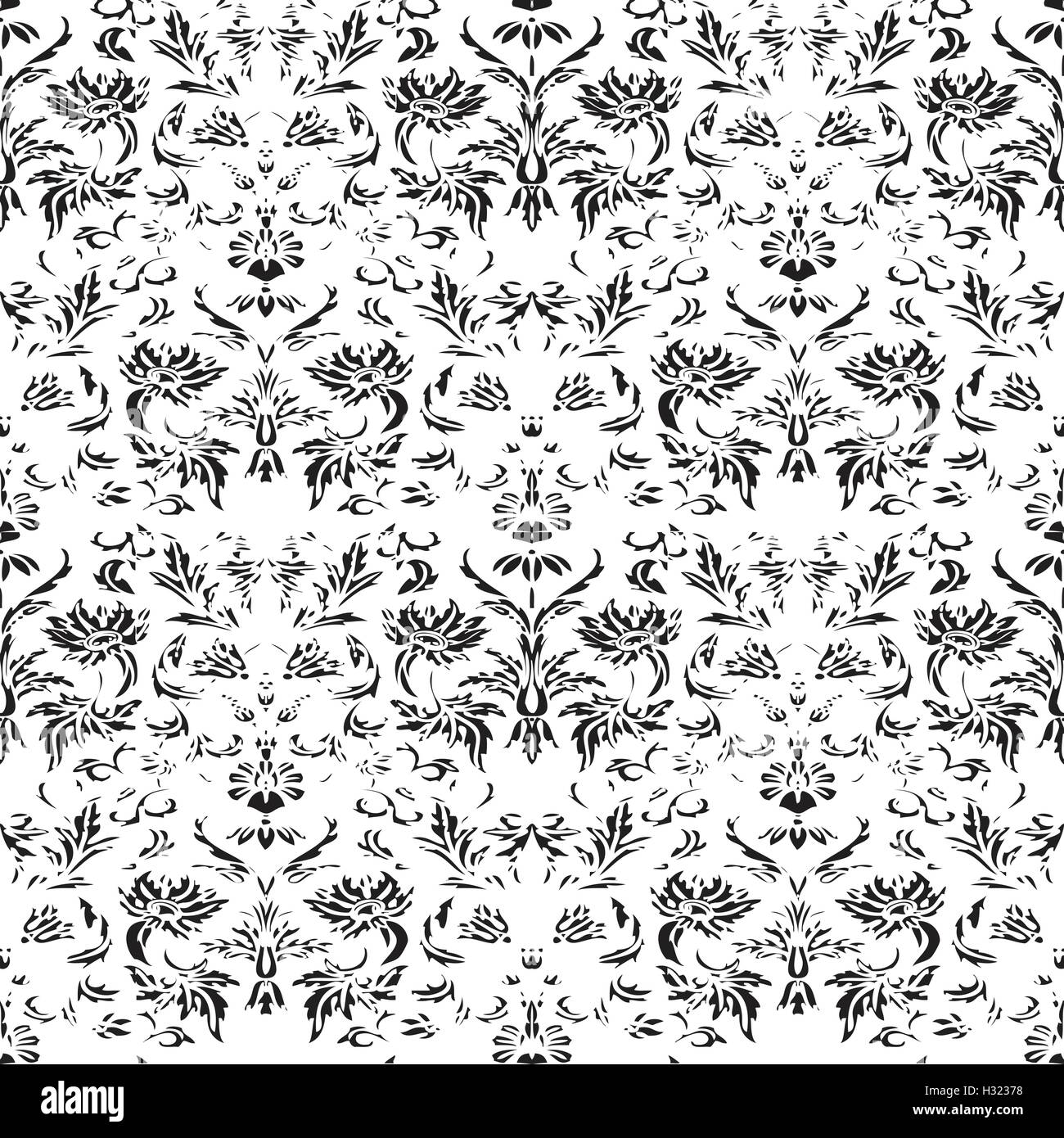 Seamless floral damask background black and white vector Stock Vector