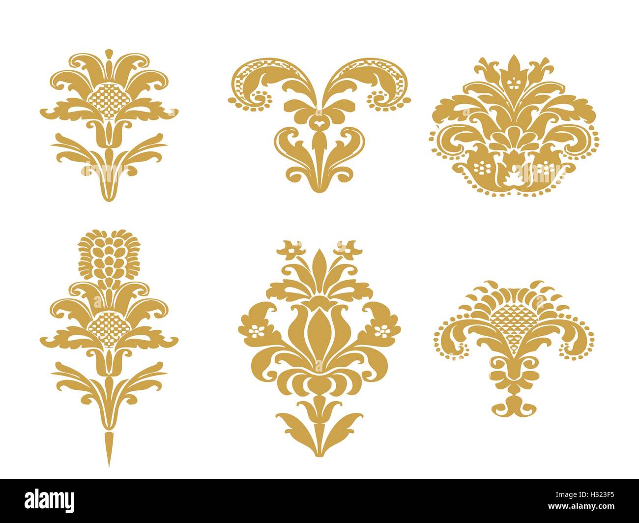 Vector set floral design elements with gold flowers and lush bloom ...