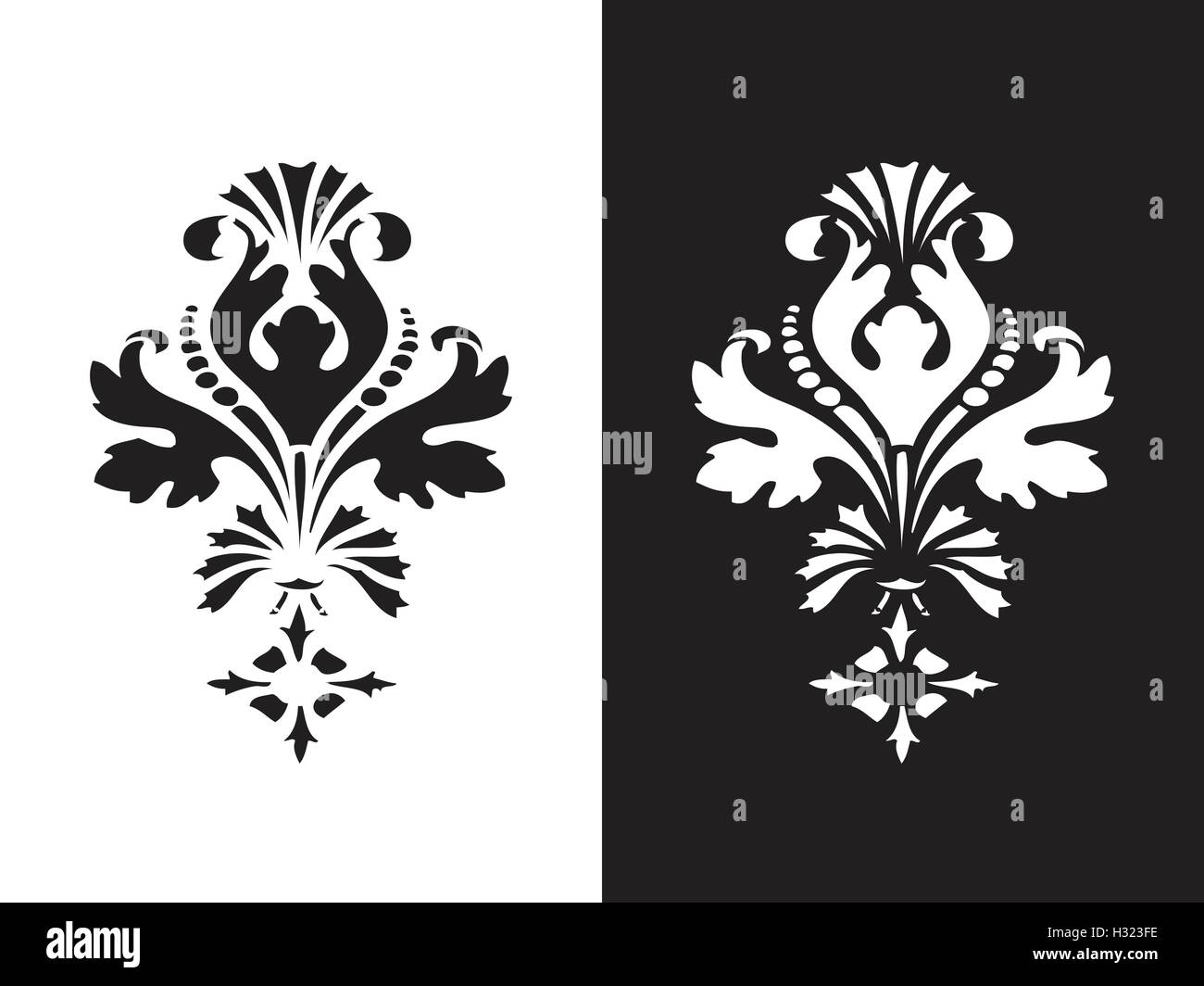 Vector floral design element with black and white flower and lush bloom ...