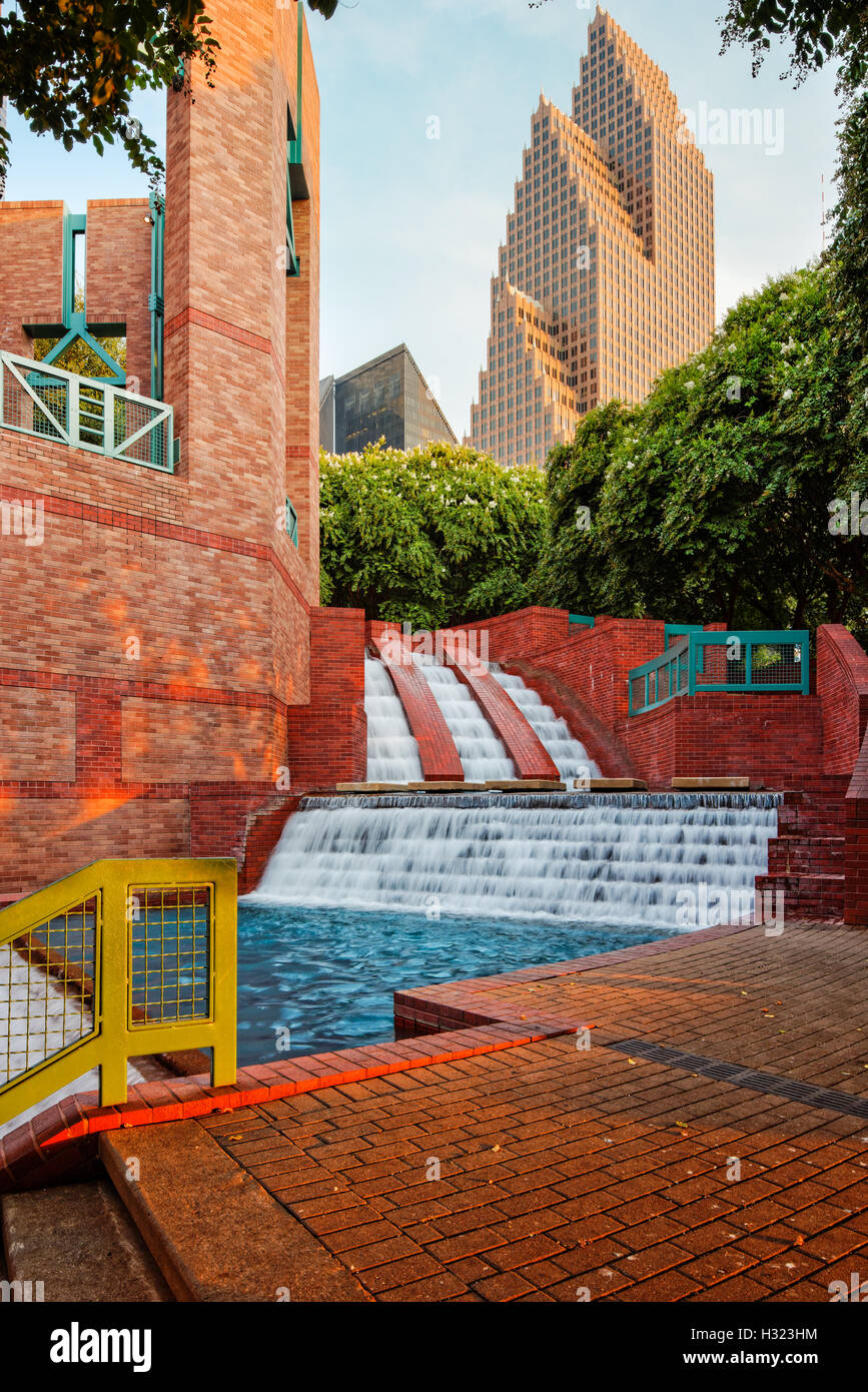 Sesquicentennial Fountains At Wortham Center - Downtown Houston Texas Stock Photo