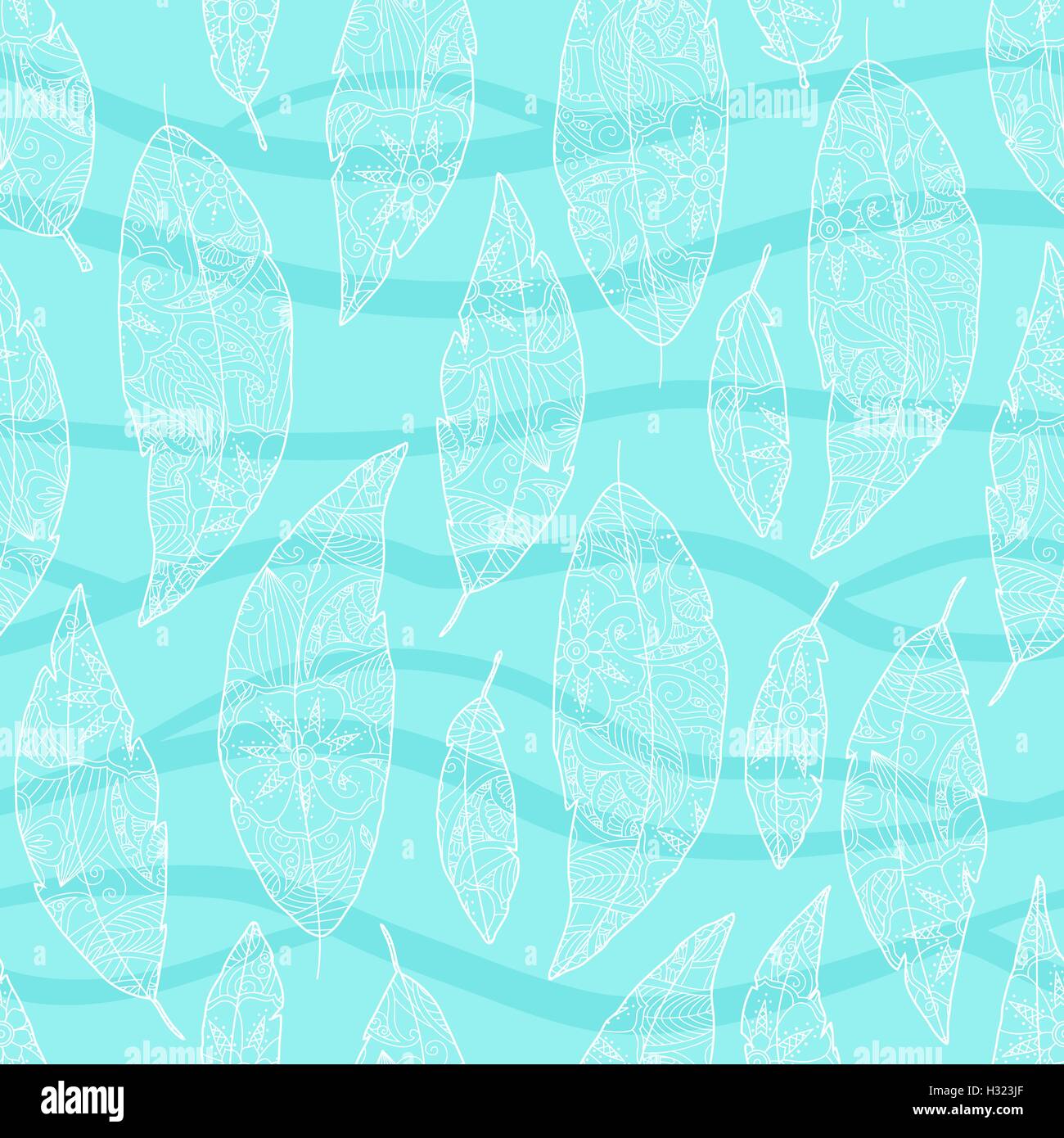 Seamless pattern of bird feathers with ornament inside isolated Stock ...