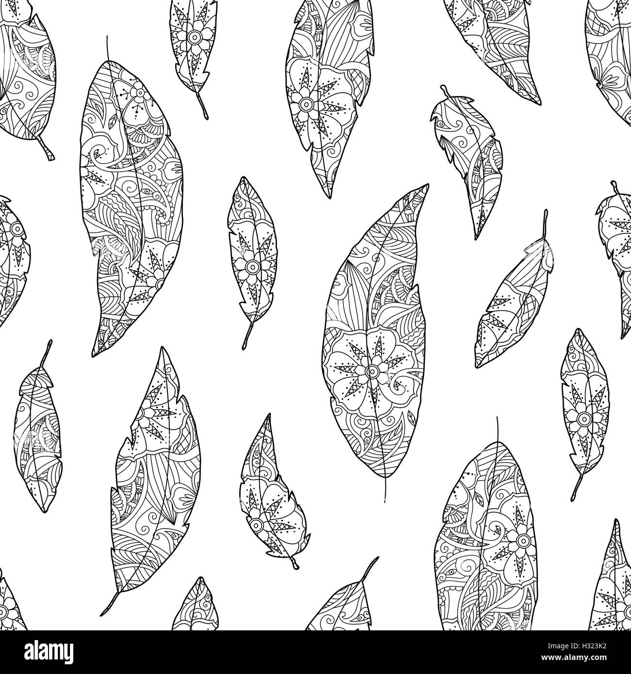 Seamless pattern of bird feathers with ornament inside Stock Vector ...