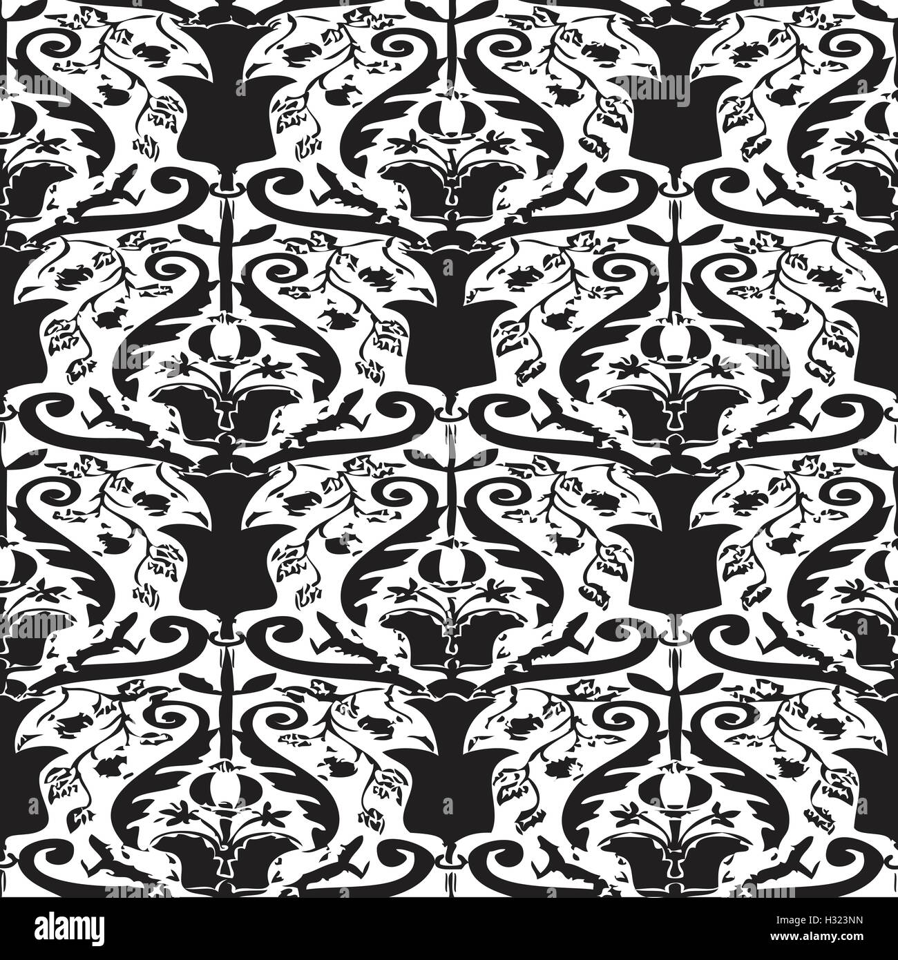 Vector seamless floral pattern vintage background black and white Stock ...