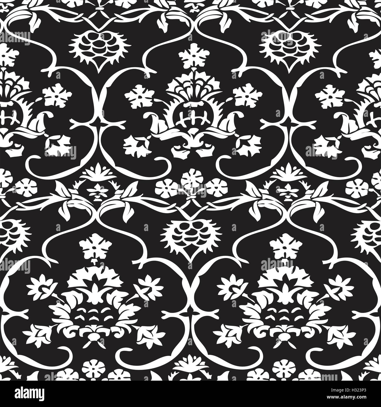 Vector seamless floral pattern vintage background black and white Stock ...