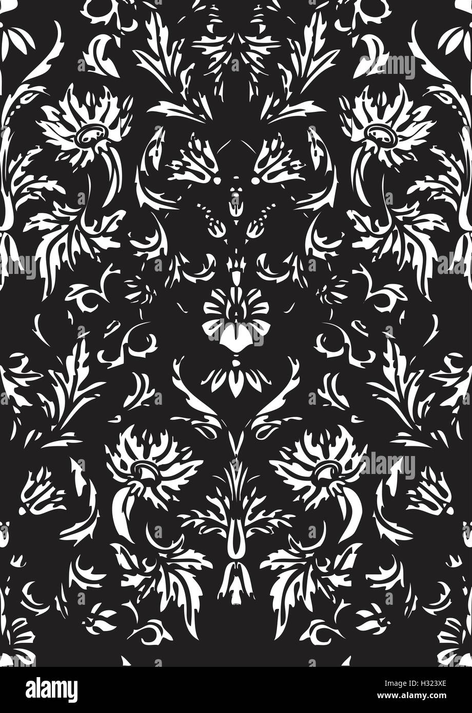 Seamless floral damask background black and white vector Stock Vector ...