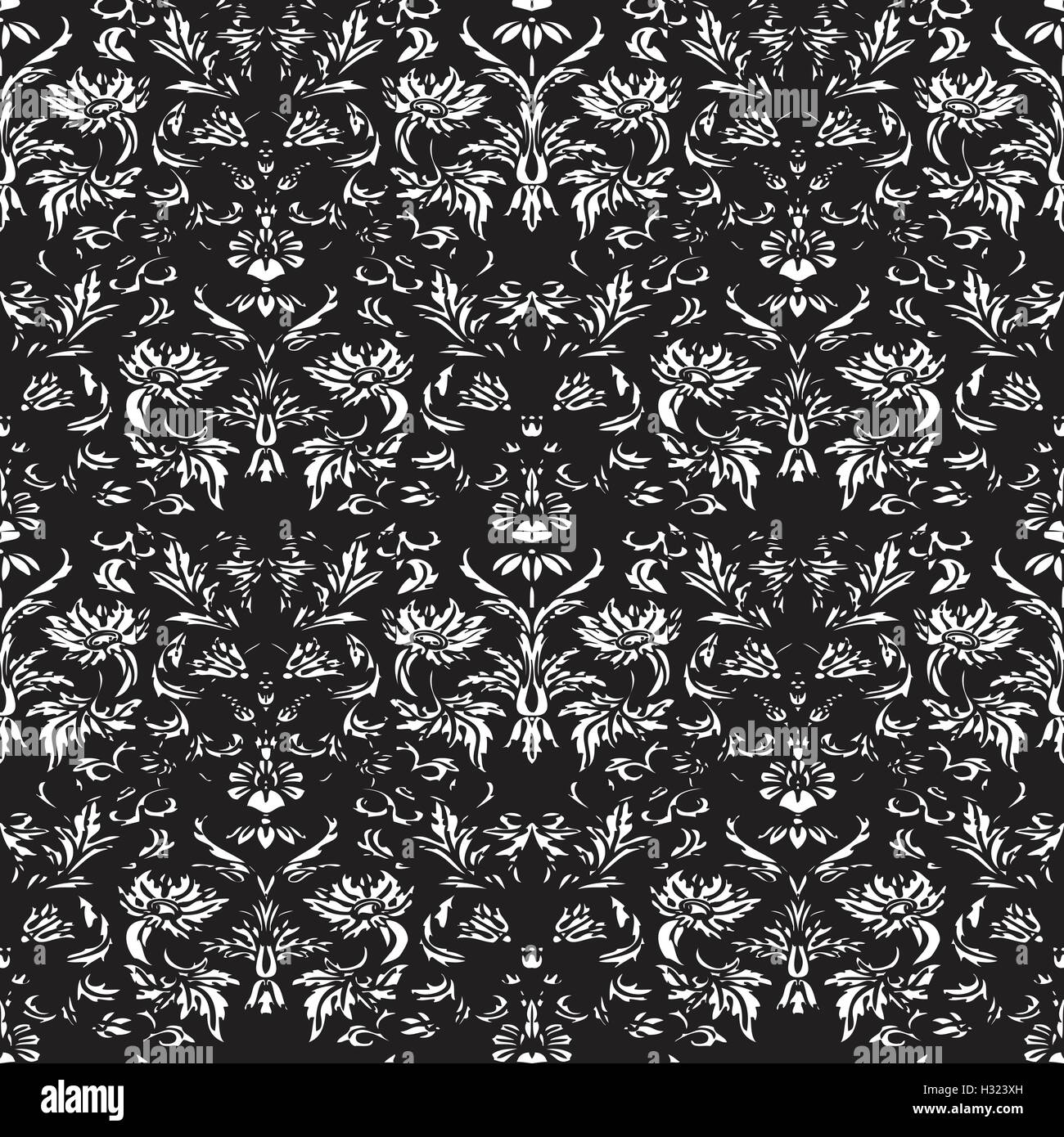 Seamless floral damask background black and white vector Stock Vector ...