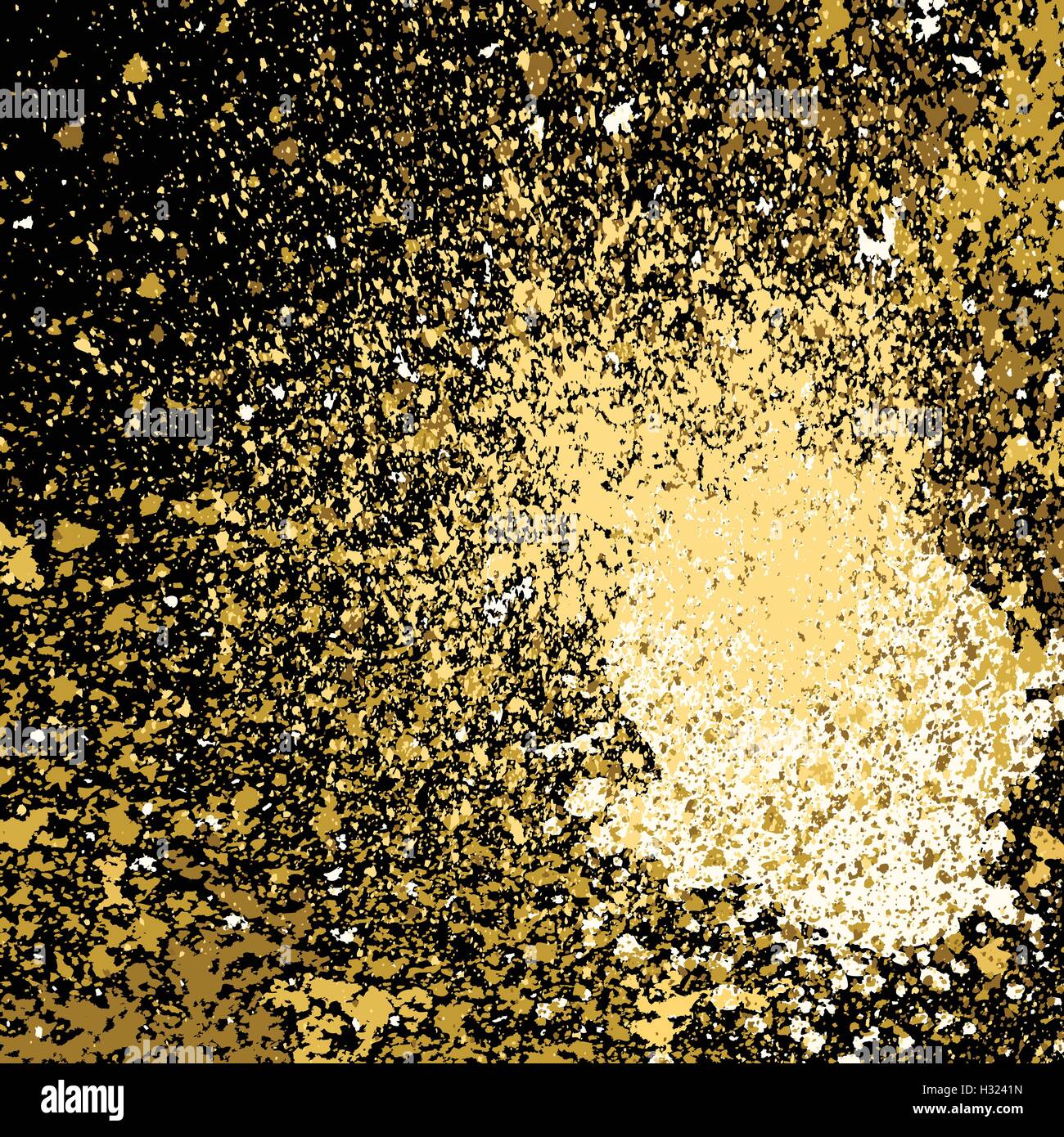 Vector gold paint splash, splatter, and blob on black background. Spray
