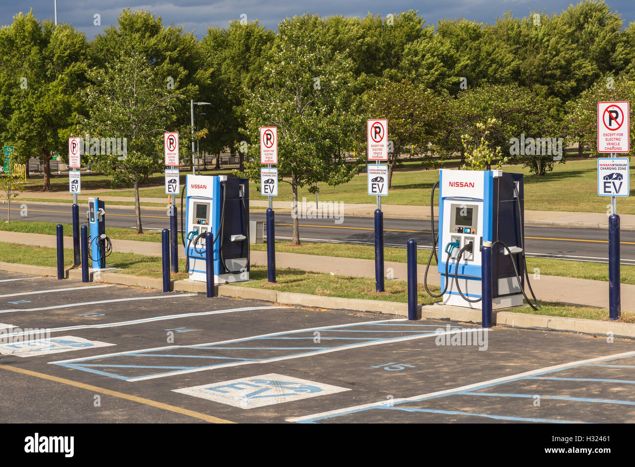The Nissan Stadium Charging Zone, for electric vehicle charging, in a