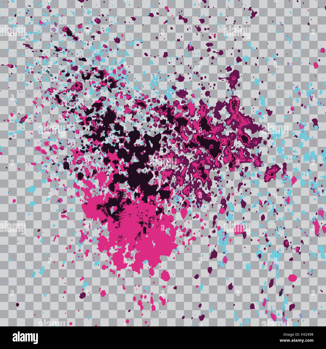 Colorful explosion of paint splatter. Isolated on transparent gray ...