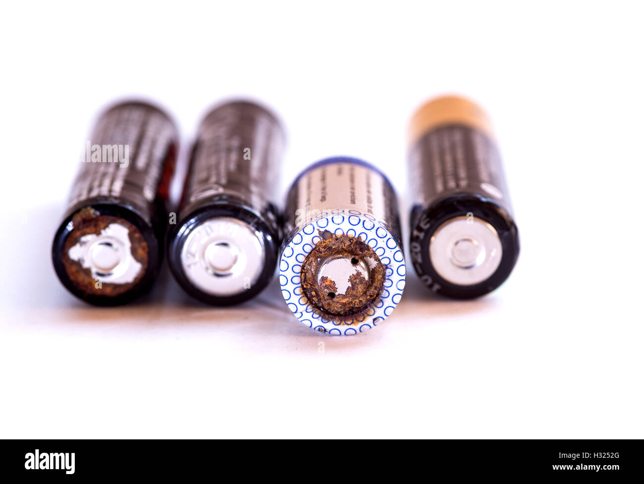 Group of used disposable drain batteries of various size ready for