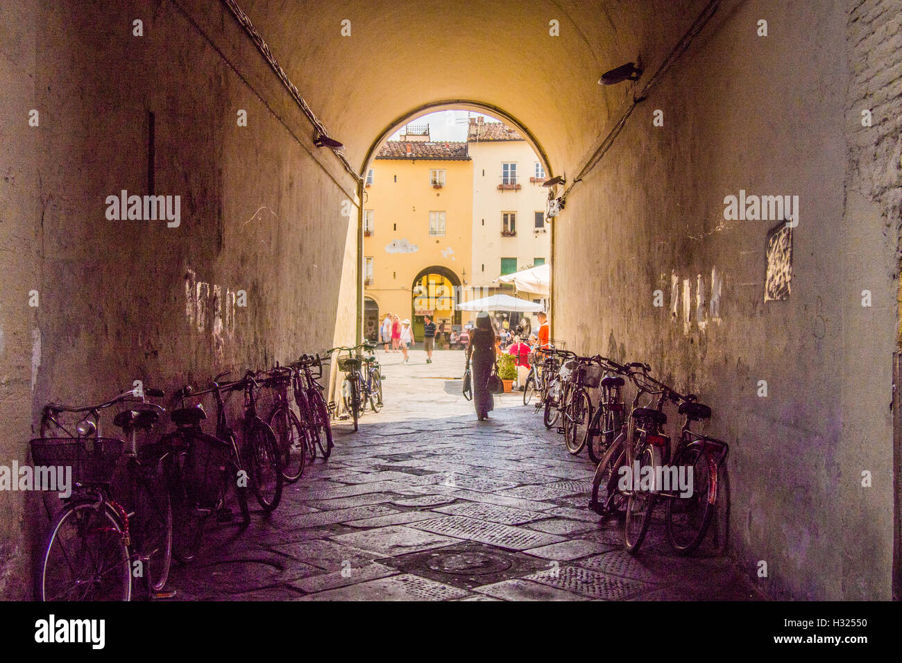 An entrance to Anfiteatro Romano, Lucca, Tuscany, Italy. Stock Photo