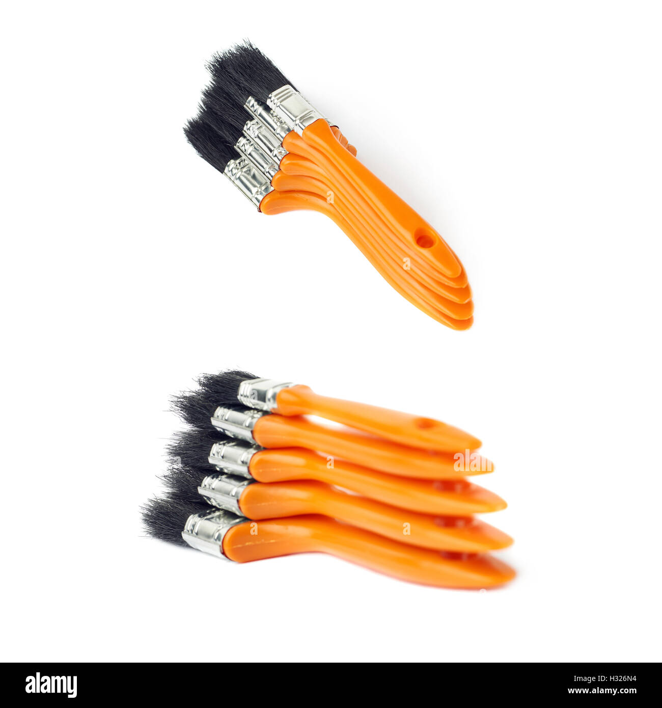 Set of Pile of Paint brushes over isolated white background Stock Photo