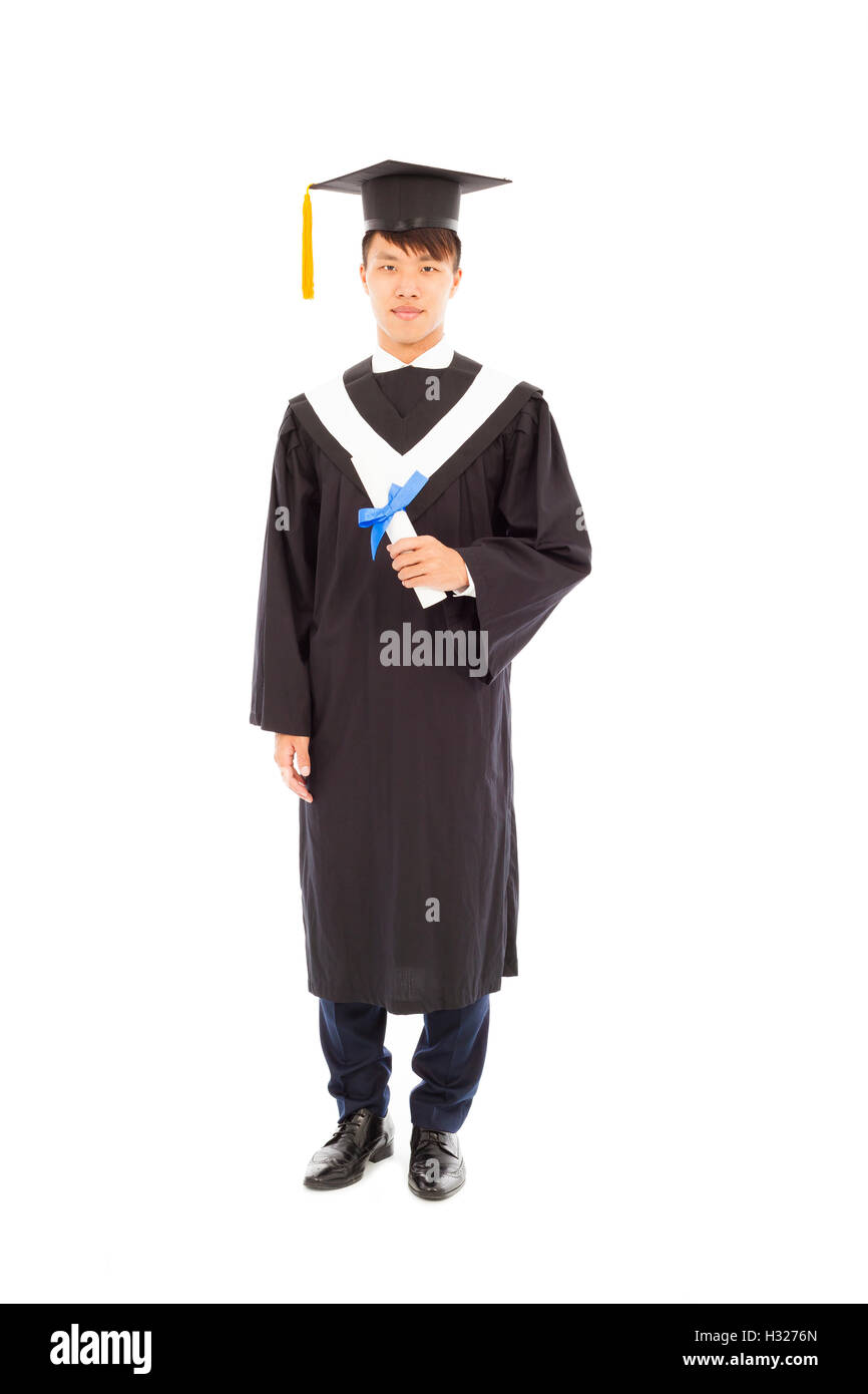 Full length of happy asian graduating student Stock Photo