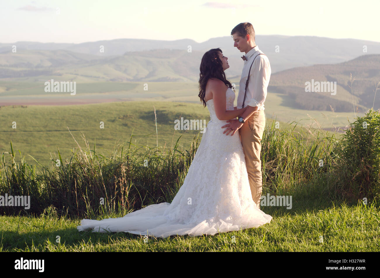 African bride and groom landscape Stock Photo
