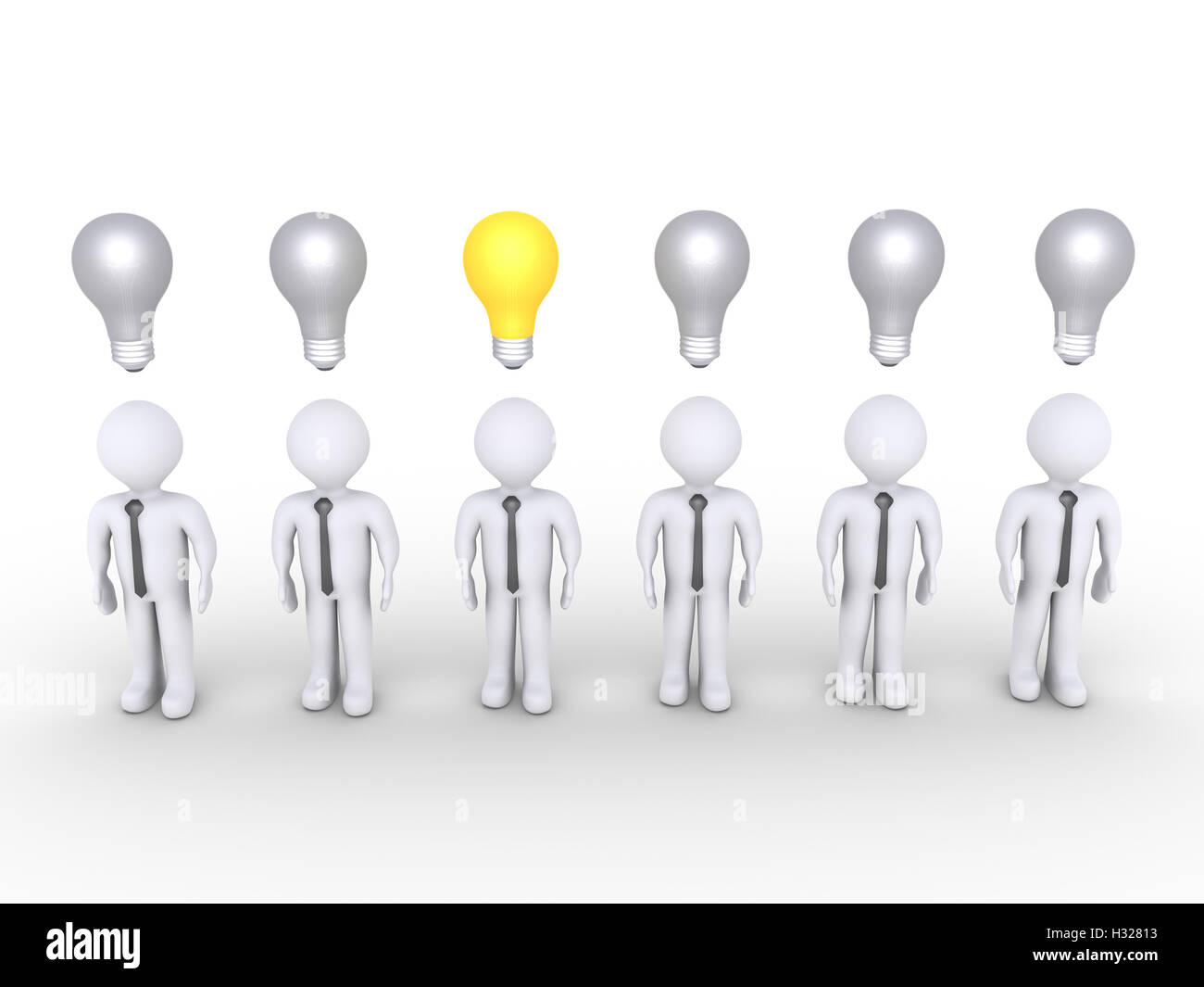 Businessman stands out of others with lightbulb Stock Photo