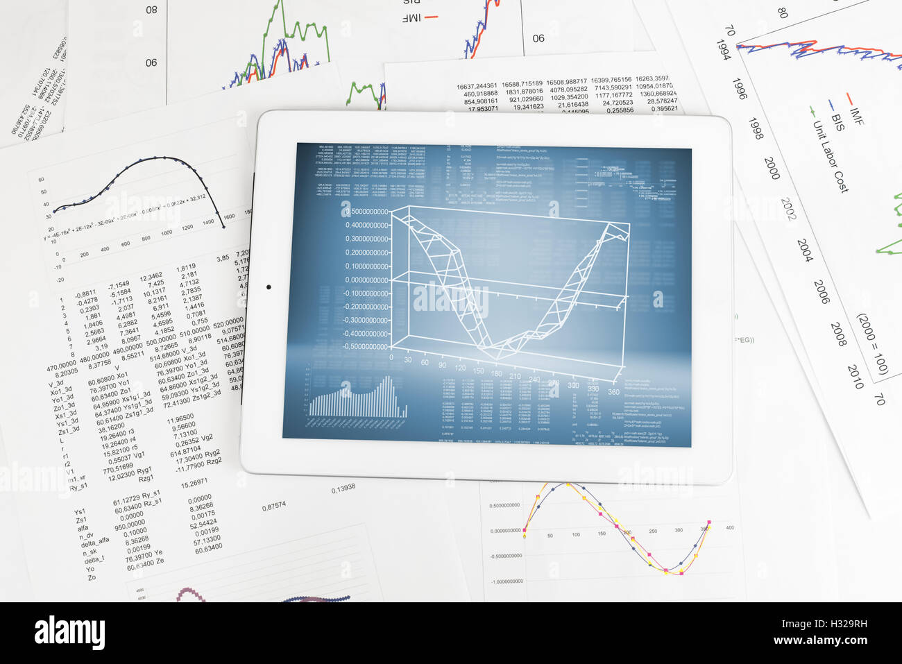 Tablet pc and paper with graphs Stock Photo - Alamy