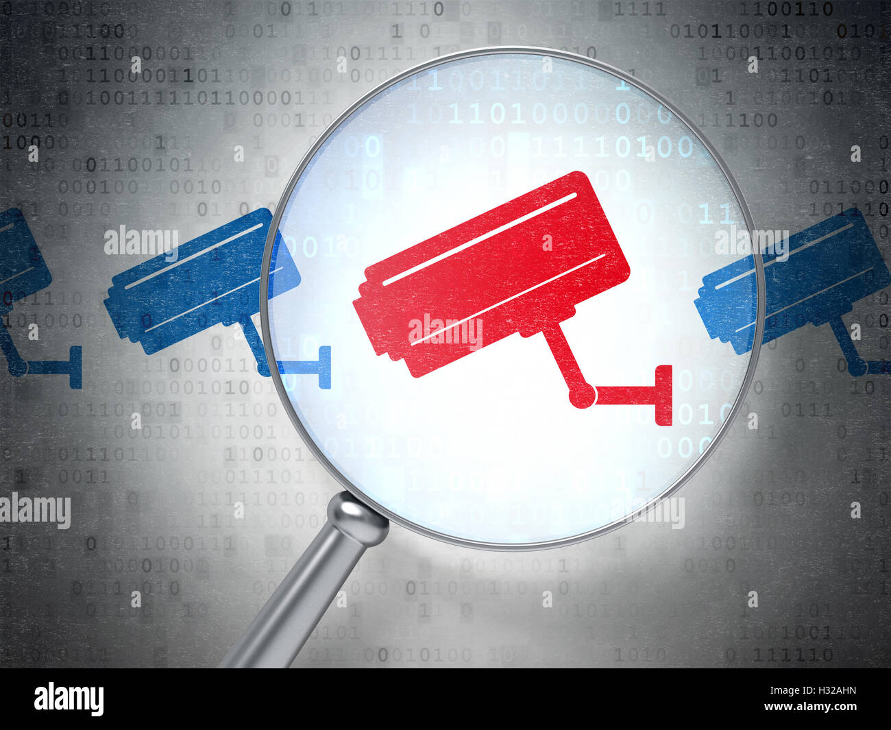 Security concept Cctv Camera with optical glass on digital back Stock