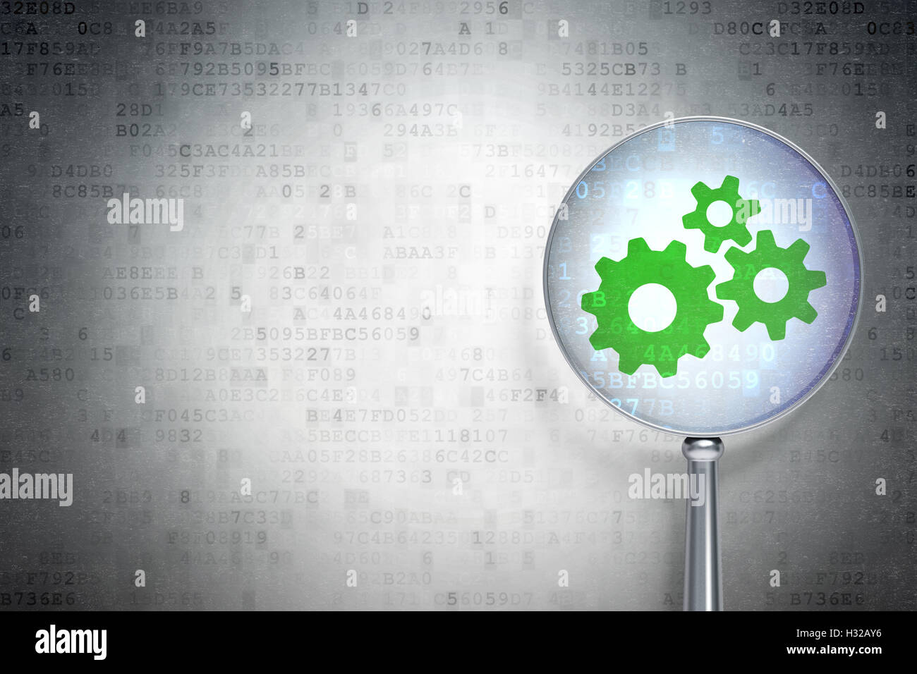 Data concept: Gears with optical glass on digital background Stock ...