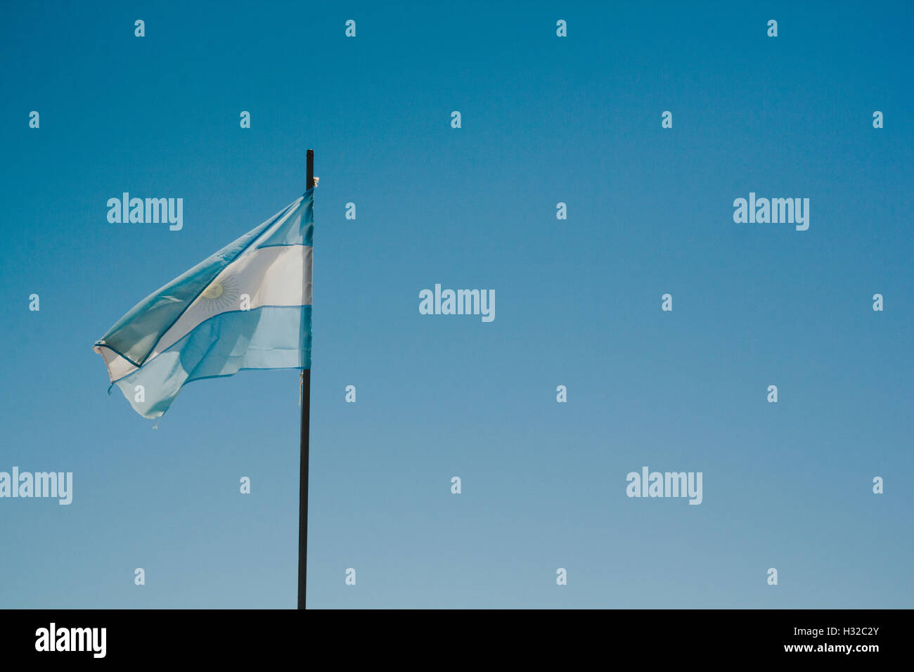 Argentinian flag over a clear blue sky. Clear space for text or headline Stock Photo