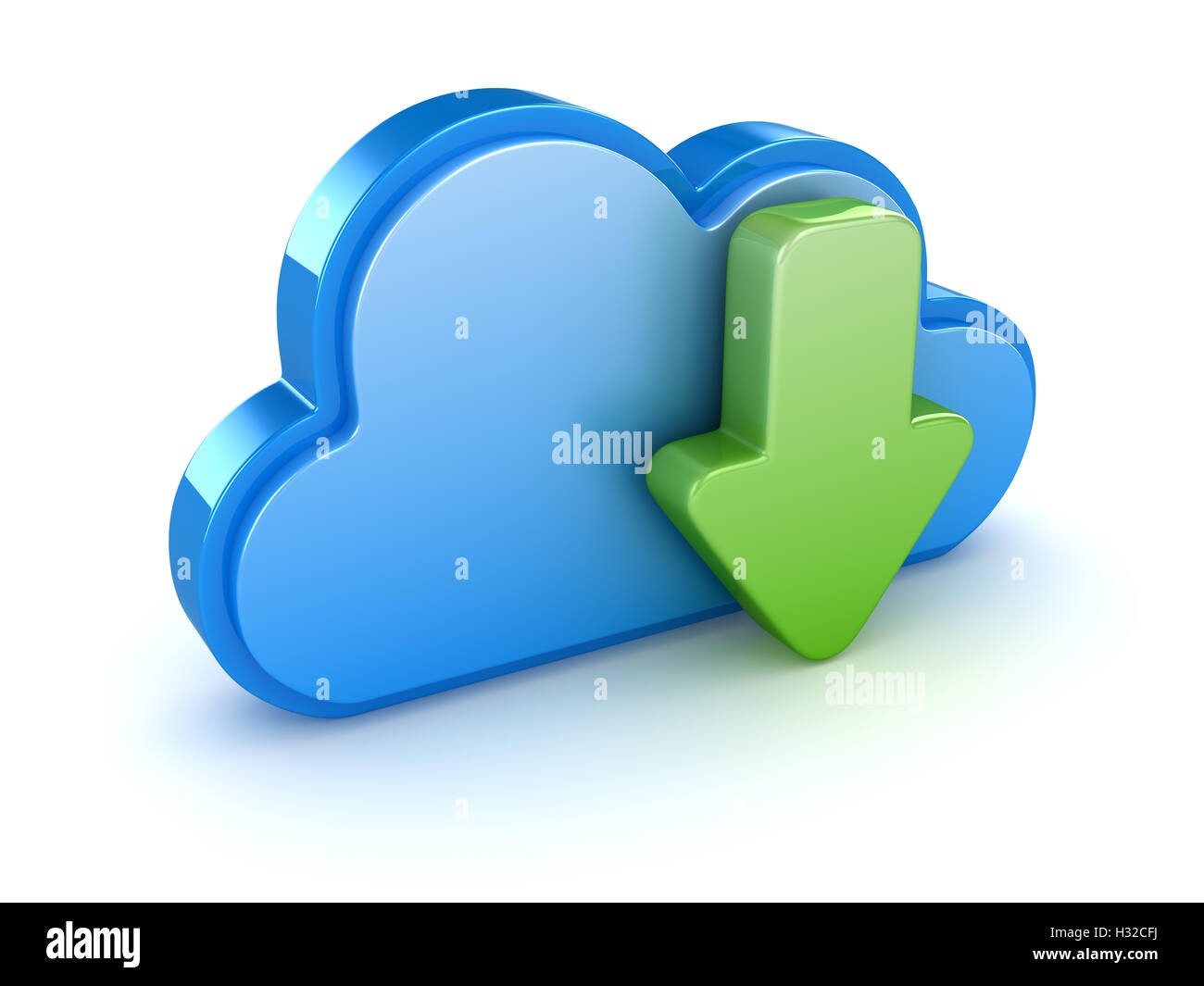 Download concept with cloud , This is a 3d rendered computer generated image. Isolated on white. Stock Photo