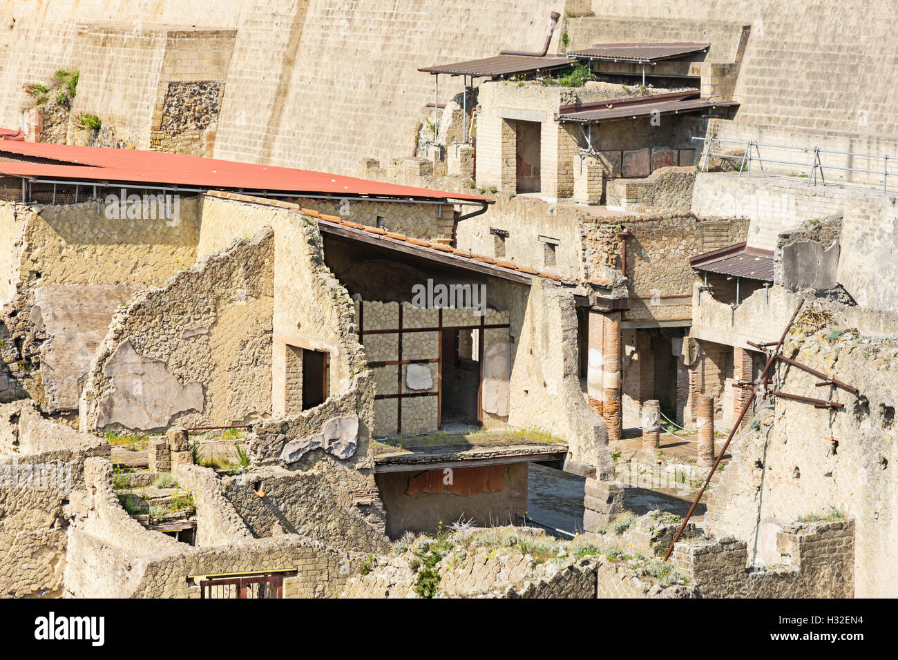 Ercolano, Italy- March 26, 2016:view of a particular of the  Herculaneum archeological site near Naples. Stock Photo