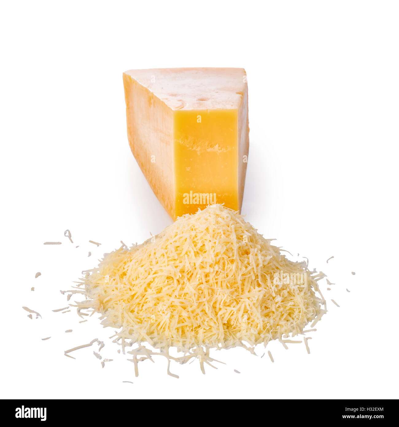 single tasty fresh yellow big segment piece of hard parm and grated