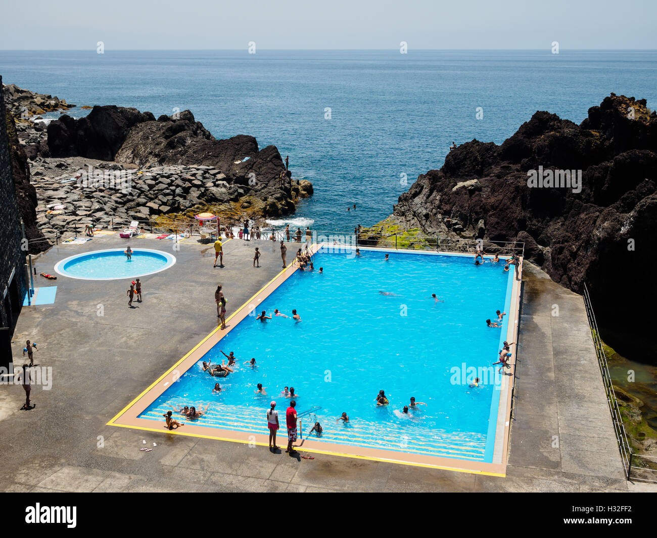 A swimming pool besides the sea at Camara de Lobos on the Portuguese island of Madeira Stock Photo